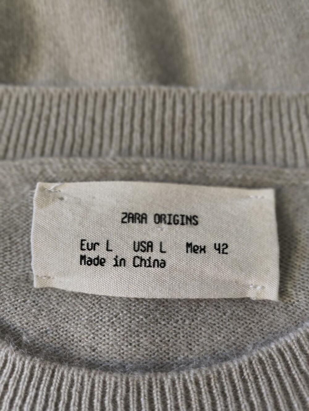Zara Origins Men's 100% Cashmere Crewneck Sweater Beige Cream L Quiet Luxury - Picture 10 of 10